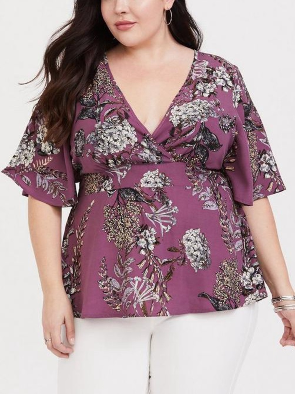 Torrid Floral Print Smocked Tie Back Babydoll Top
